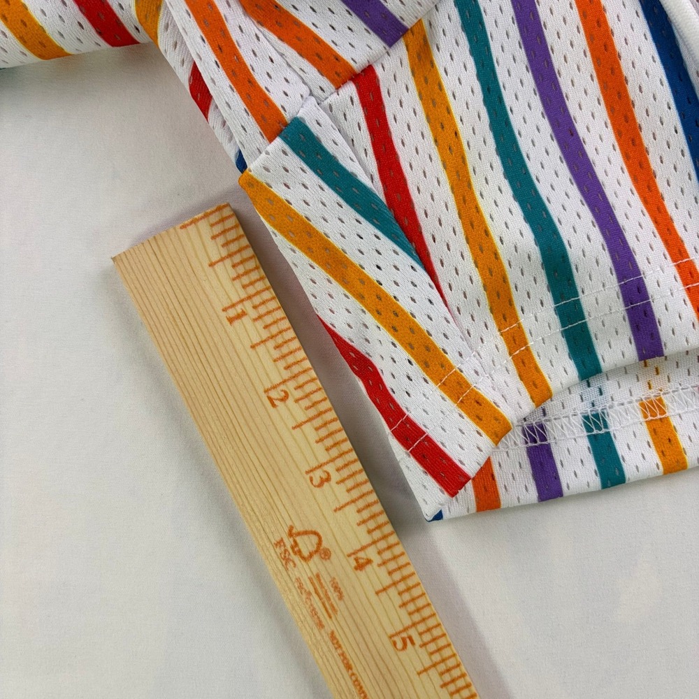 Ryoko Rain Striped Mesh Basketball Gym Shorts Mens XS Multi Color Butterfly Logo - Picture 12 of 13